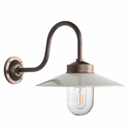 Staldlampe Koster svanehals antikk messing/hvit skjerm